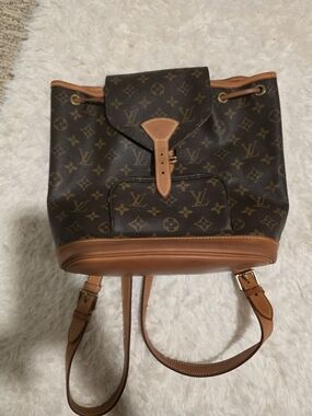 Louis Vuitton Brown Monogram Drawstring Backpack with Tan Leather Trim